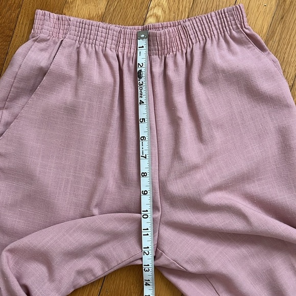 Vintage Dusty Rose Pink Elastic Waist Pleated Easy Summer Pants Trousers - Picture 10 of 12